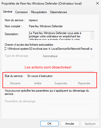 Actions Disabled