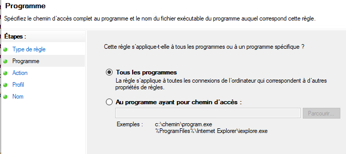 Paramètres de règles