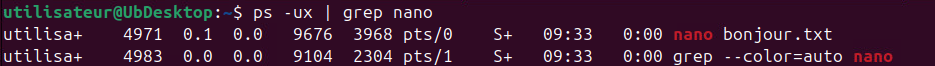 Commande ps grep